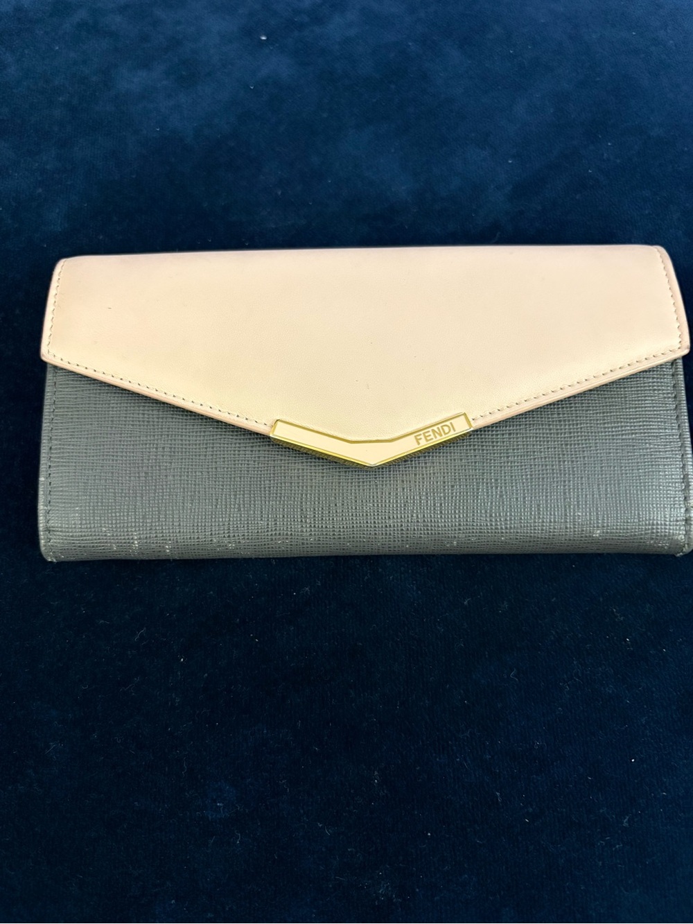 Fendi Two-Tone Envelope Wallet in Blush and Gray with Gold Hardware